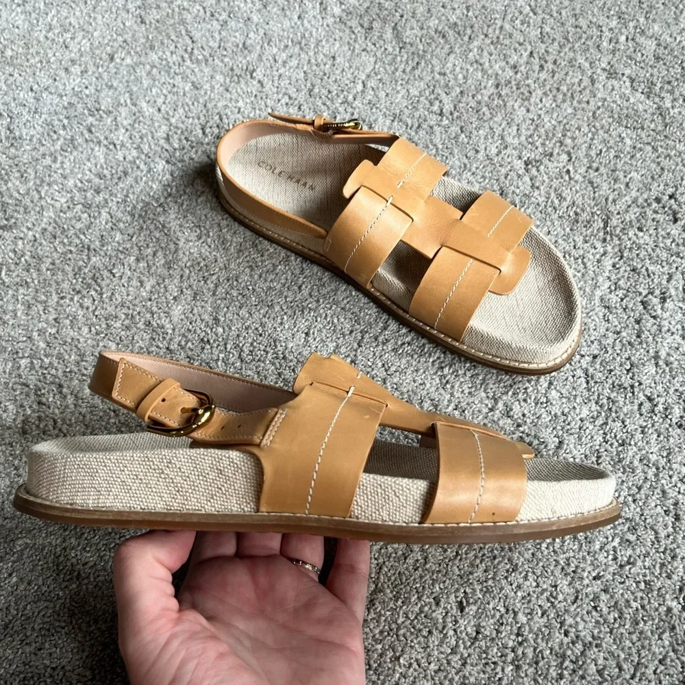 New Cole Haan Marlee Fisherman Size 7.5 B Tan Leather Footbed Slingback Sandal